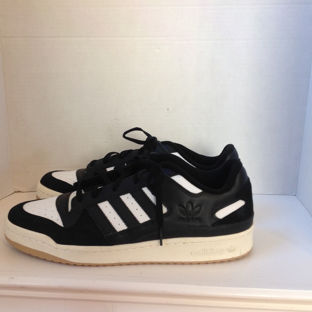 Adidas Black White Stripe Leather Sneaker Shoes